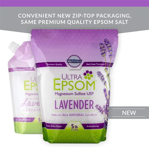 Saltworks Ultra Epsom Premium Scented Epsom Salt Lavender 5 Pound Bag