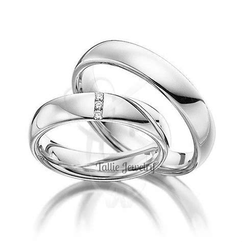 14k Solid White Gold Matching His And Hers Wedding Bands Width 5mm5mm