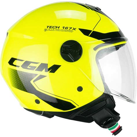 Casco Moto Jet Cgm X Flo Tech Giallo Fluo Nero Visiera Lunga