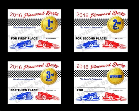 Pinewood Derby Certificate Set 110 Fill In Diy Printable