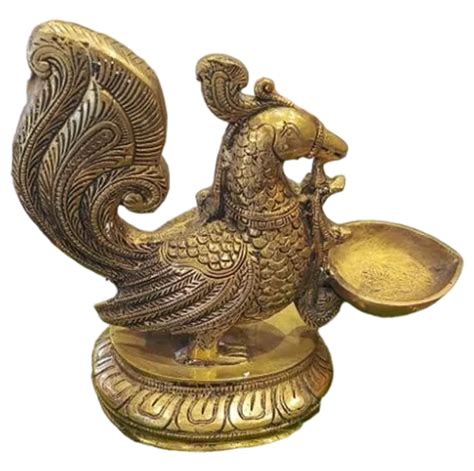 Golden Brass Peacock Diya Stand For Temple Size 8 5inch At Rs 6184