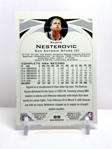 Topps Chrome Gold Refractor Rasho Nesterovic For Sale