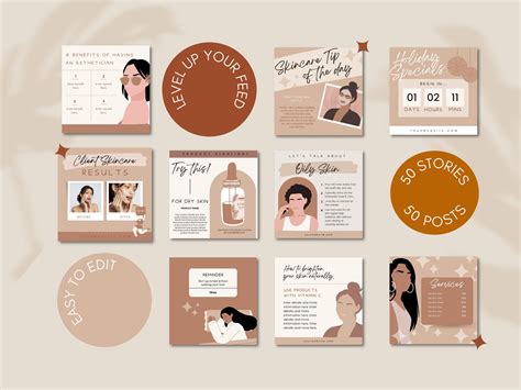 Esthetician Instagram Post Story Templates For Canva Editable