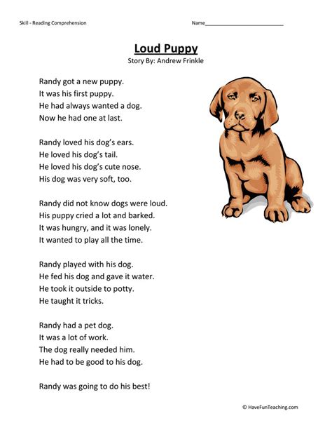 Loud Puppy Reading Comprehension Worksheet By Teach Simple