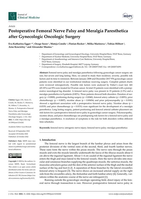 Pdf Postoperative Femoral Nerve Palsy And Meralgia Paresthetica After