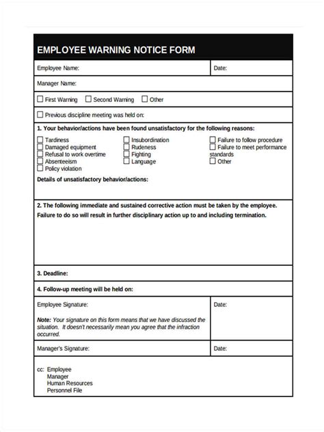 Printable Employee Written Warning Template Free