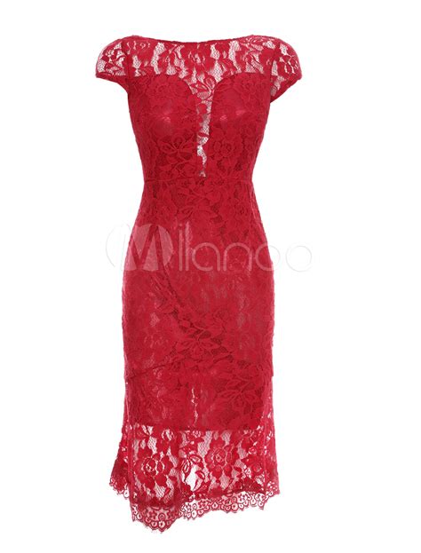 Red Short Sleeves Lace Attractive Womens Bodycon Dress