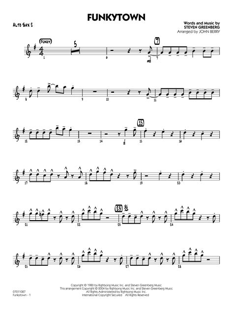 Funkytown Arr John Berry Alto Sax By Lipps Inc Sheet Music For