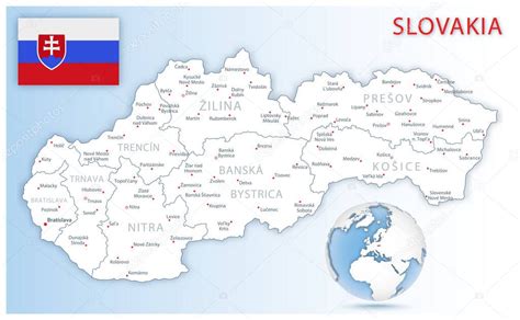 Mapa administrativo detallado de Eslovaquia con bandera del país y