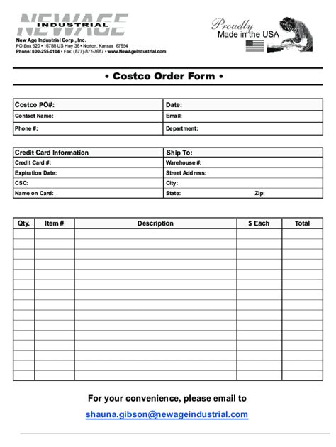 Fillable Online Costco Order Form Fax Email Print Pdffiller