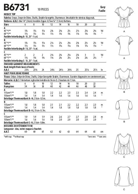 Butterick Sewing Pattern B6731 Misses Top Sewdirect