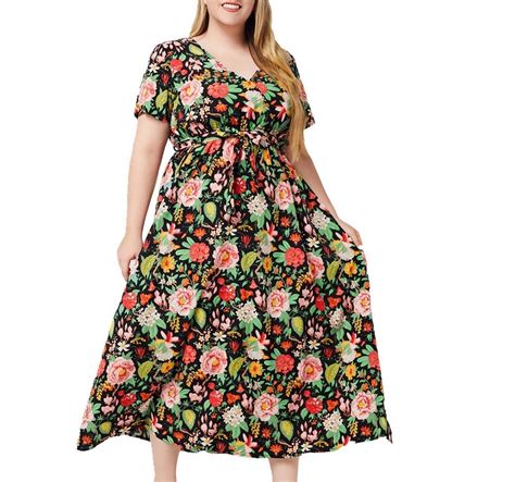 Wympdsvi Plus Size Formal Dresses For Curvy Women Floral Summer Dress