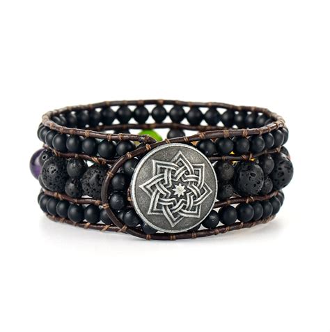 Leather Chakra Bracelet With Lava Stone Holisticlub