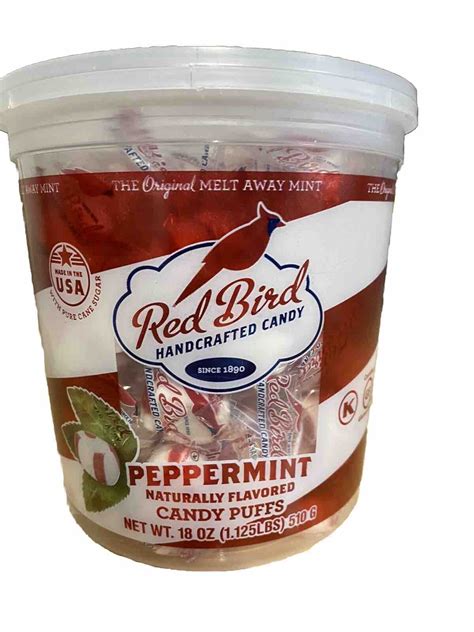 Red Bird Soft Peppermint Candy Puffs 18 Oz Bucket Of Mints