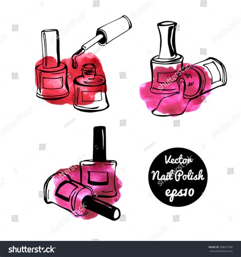 Set Of Vector Illustrations Of Nail Polish Hand Drawn Doodle Sketches