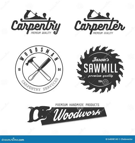 Carpentry Emblems Badges Design Elements Stock Vector Image 64008140