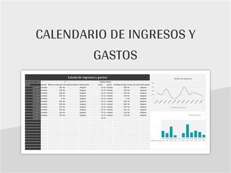 Plantilla de Excel Calendario De Ingresos Y Gastos y Hoja de Cálculo de