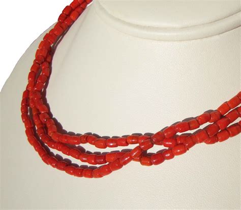 Vintage Red Coral Bead Necklace Mediterranean Beads Flapper