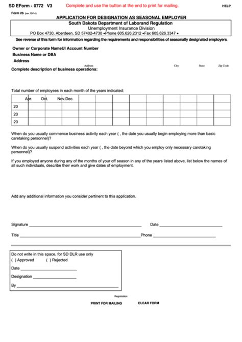 Fillable Form 26 Application For Designation As Seasonal Employer Printable Pdf Download