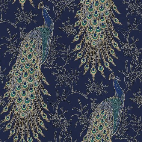 Portfolio Peacock Wallpaper Navy Gold Rasch Papel De Pared