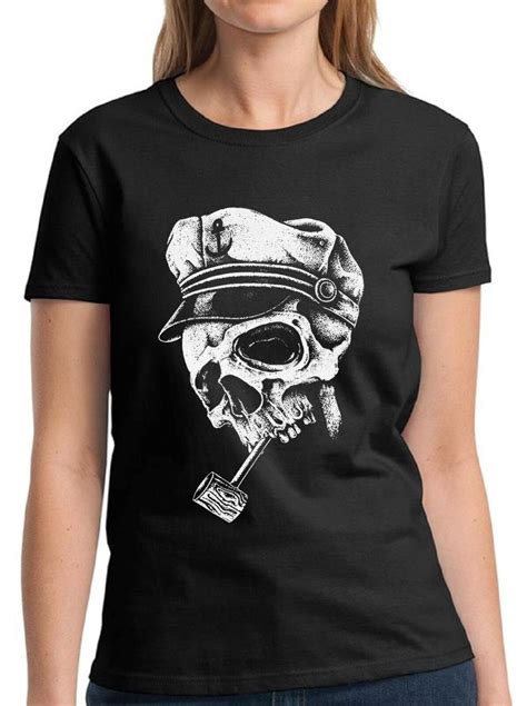 Skull Shirts Womens Captain Hat And Pipe Skull T Shirt Day Of Dead Ebay