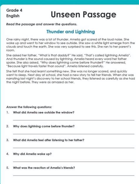 Grade 4 English Unseen Passage Read The Passage And Answer The Questions