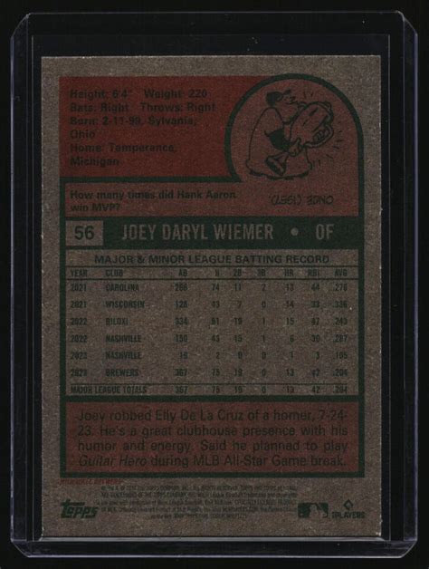 2024 Topps Heritage 56 Joey Wiemer Low Number Short Print Milwaukee