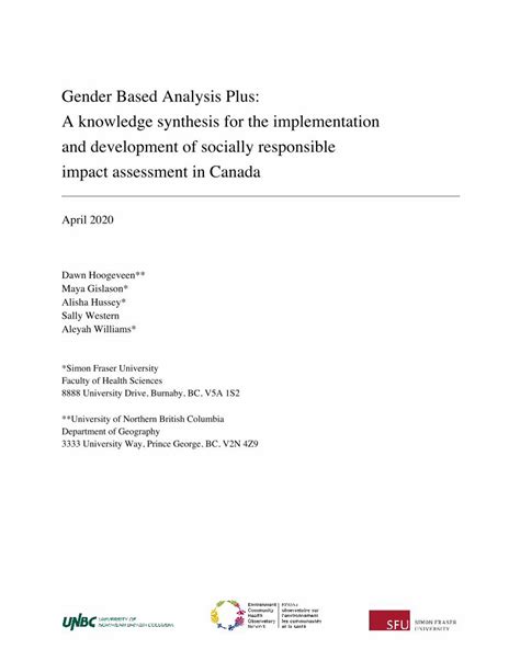 PDF Gender Based Analysis Plus A Knowledge Synthesis For The