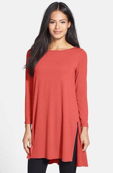 Eileen Fisher Three Quarter Sleeve Ballet Neck Tunic Nordstrom