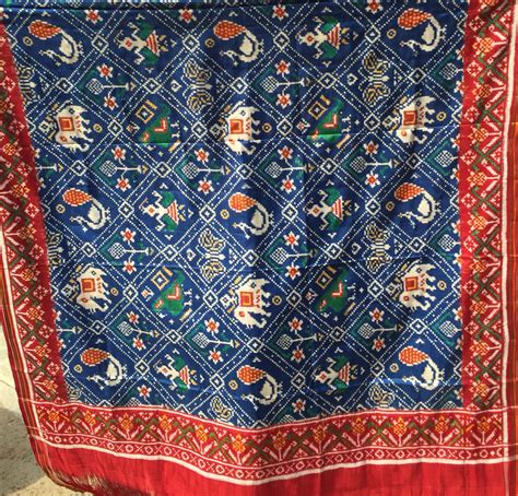 Madhvi Handicrafts Blue Red Double Ikat Dupatta Patan Patola Whatsapp