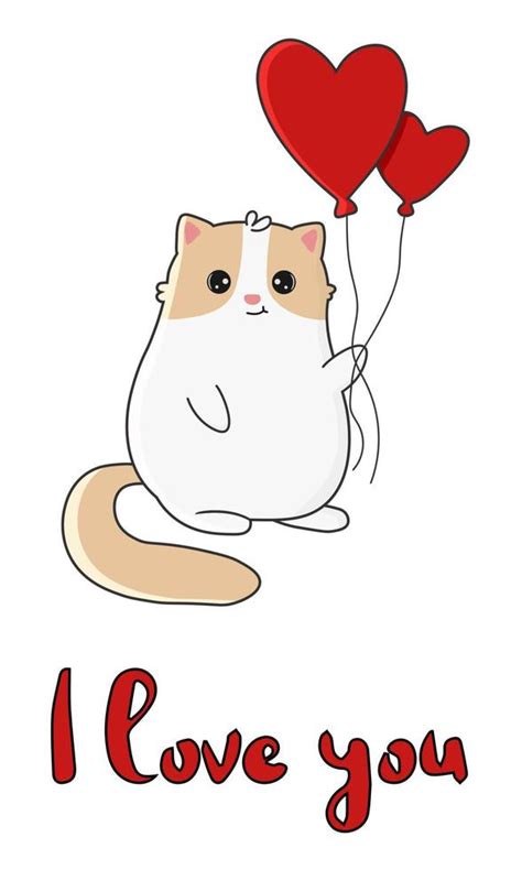 Cute Cartoon Cat With Balloons Happy Valentine S Day Greeting Card