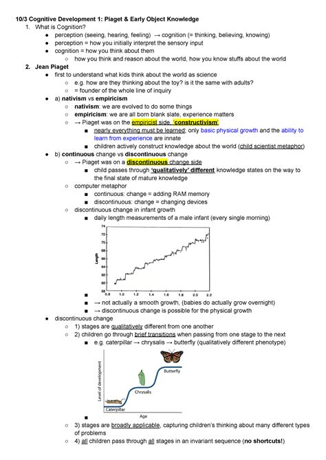 Dev Psych Lecture Notes Exam 2 10 3 Cognitive Development 1 Piaget