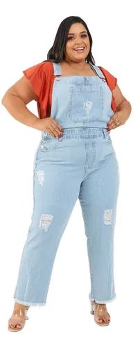 Macacão Jeans Feminino Plus Size Jardineira Longa Frete grátis