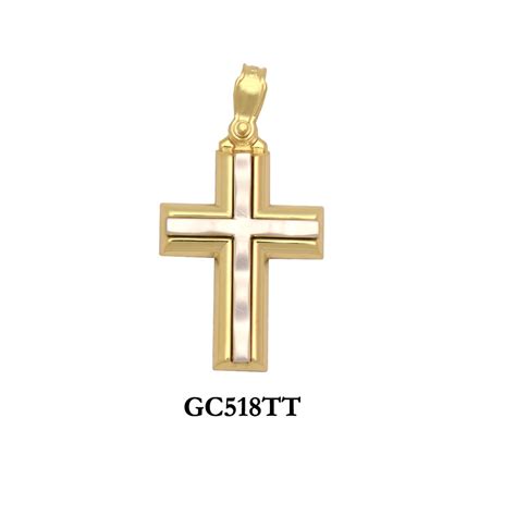 14K Solid Yellow Gold 2-piece raised glossy cross pendant | Traditional ...