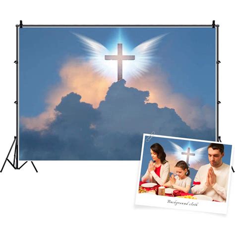 Buy YongFoto 7x5ft Jesus Cross Backdrop Angel Wings Clouds Holy Light