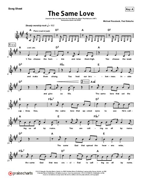 The Same Love Sheet Music Pdf Paul Baloche Praisecharts