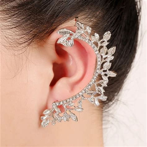 Luxury Rhinestone Ear Cuff Earrings Austra Crystal Leaf Shape Earrings