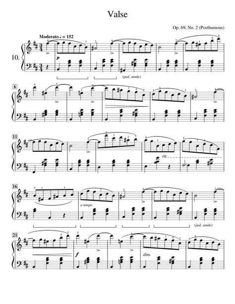 Valse Op 69 No 2 Sheet Music For Piano Solo