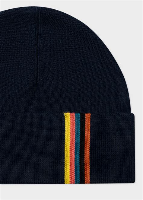 Men S Navy Merino Wool Artist Stripe Beanie Hat