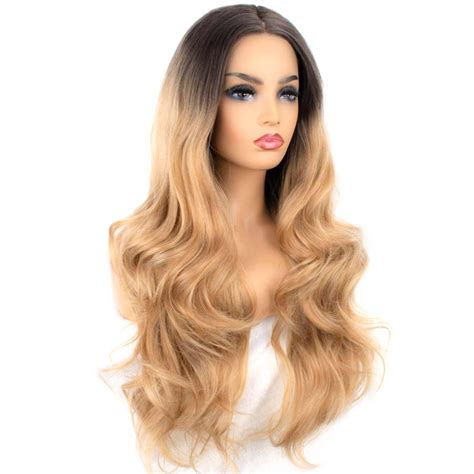 Ombre Blonde Dark Root Wave Synthetic Lace Front Wigs Kryssma