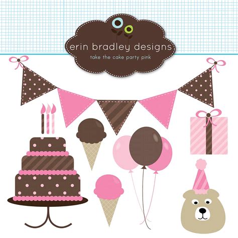 Pink Birthday Clipart Clip Art Banners Cake by ErinBradleyDesigns