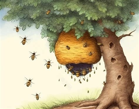 Hay muchas abejas volando alrededor de un árbol con una IA generativa