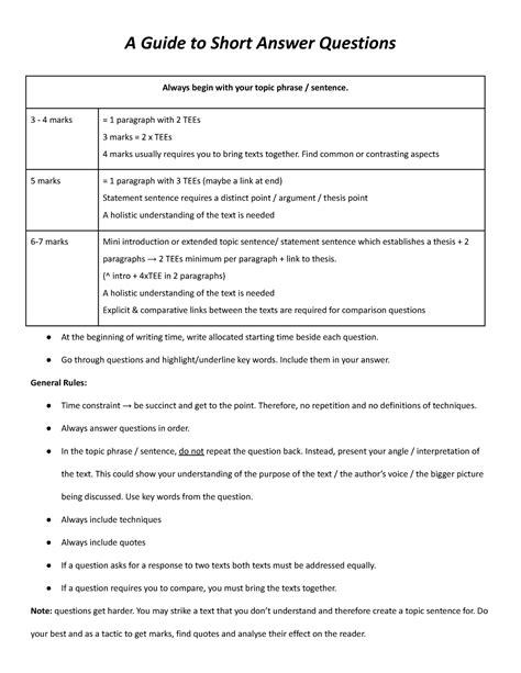 A Guide To Short Answer Questions A Guide To Short Answer Questions