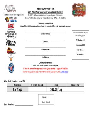 Fillable Online Major Show Tag Order Forms Texas A M AgriLife Fax