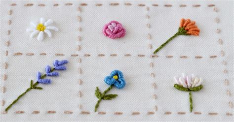 Six Bullion Stitch Flower: hand embroidery stitch library