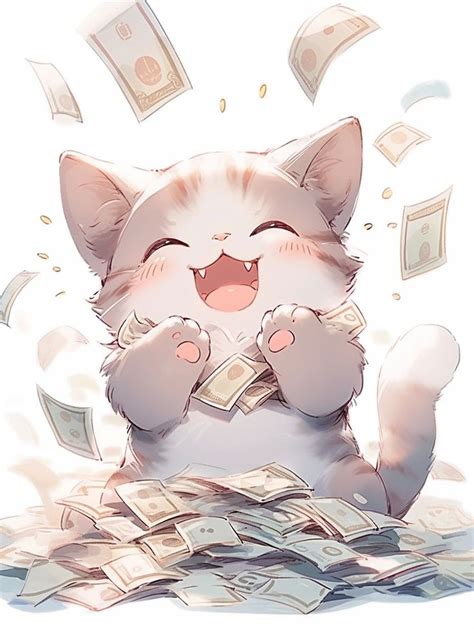 A Cat Sitting On Top Of A Pile Of Money With Its Eyes Closed