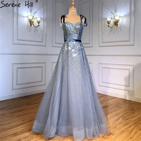 Serene Hill Grey Blue A Line Luxury Evening Dresses Gowns 2022