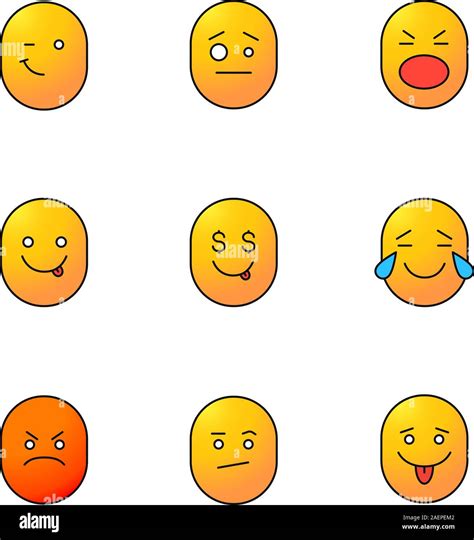 Smileys Color Icons Set Good And Bad Mood Winking Confused Shocked