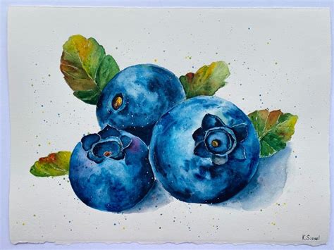 Blueberries Painting Original Art Blueberry Painting Fruit Art Etsy