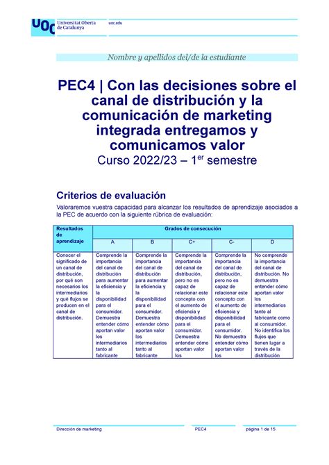 Direcci N De Marketing Pec Nombre Y Apellidos Del De La Estudiante